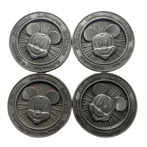 Vintage Mickey Mouse Walt Disney World Pewter Metal 4 Coasters set USA original